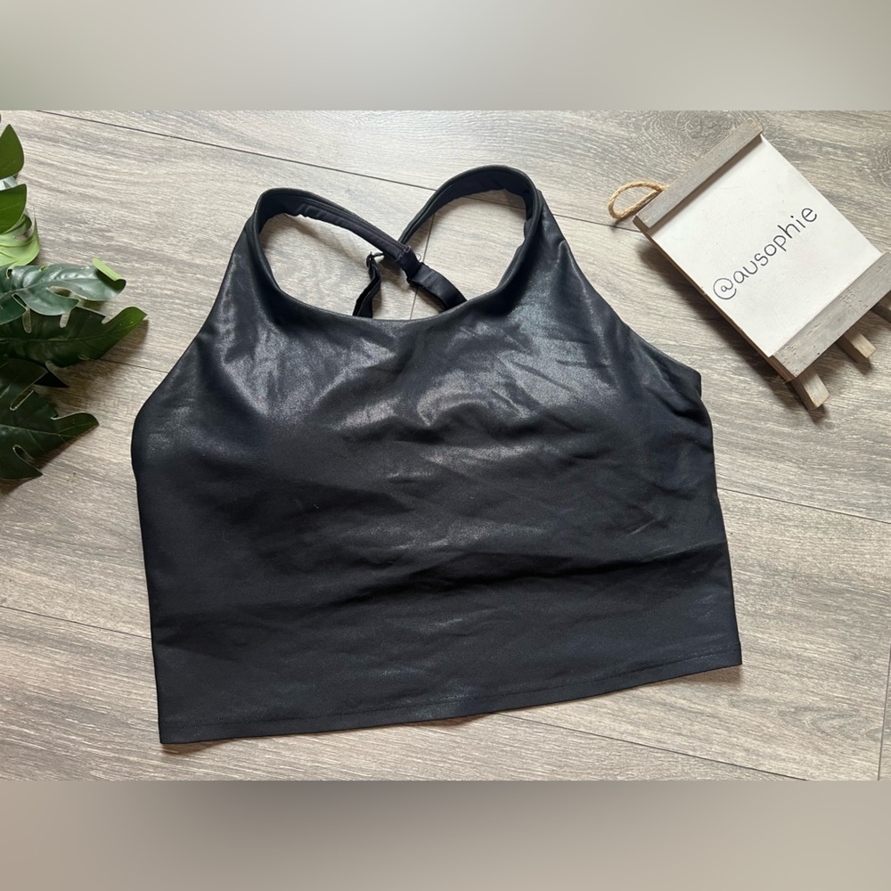 Old Navy Active Wet Look Athleisure Black Cropped Tank Top w Built in Bra. Sz XL